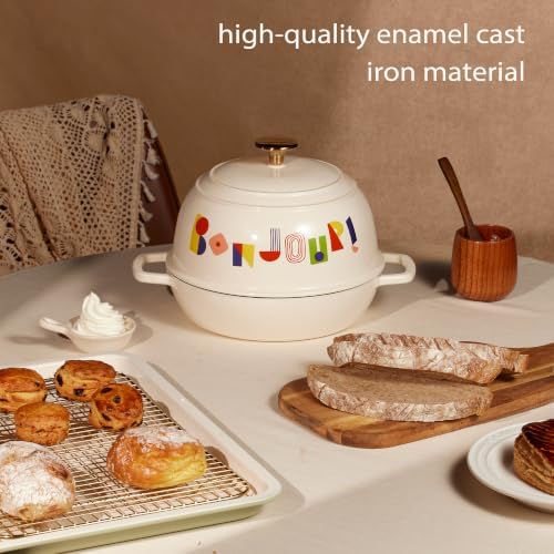 CAROTE Cast Iron Dutch Oven Pot with Lid, 5QT Round Bread Oven, Bonjour - Image 7