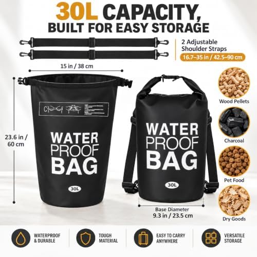 30LB Waterproof Wood Pellet Storage Containers, Charcoal Storage Bags with Buckle Seal and Dual Handles for Outdoor Grills - Image 2