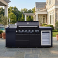 82 Inch Outdoor Kitchen Island, 6 Burner Propane Gas BBQ Grill 83500 BTU, 304 Stainless Steel Black Grill Station with Sink, Refrigerator, Rotisserie, For Backyard BBQ, Black by Dvasovio