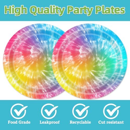 40pcs Tie-Dye Party Supplies Tie-Dye Party Plates and Napkins for Hippie Rainbow Pastel Tie Dye Birthday Party Supplies,Suitable for 20 Guests. - Image 3