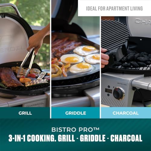 Charbroil Bistro Pro | 3-in-1 Electric, Griddle, & Charcoal Compact Grill | Electric BBQ grill | Black - Image 2
