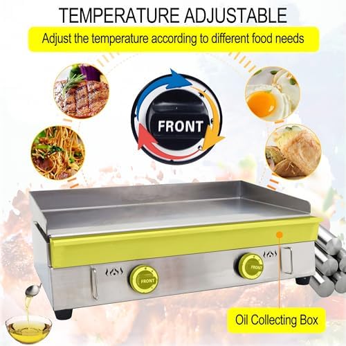 TECHTONGDA LPG Gas Countertop Flat Top Griddle Commercial Stainless Steel Griddle Grill Hot Plate BBQ Teppanyaki Grill with Adjustable Temperature Control for Restaurant Kitchen 2800Pa 28.94x16.14 in - Image 4