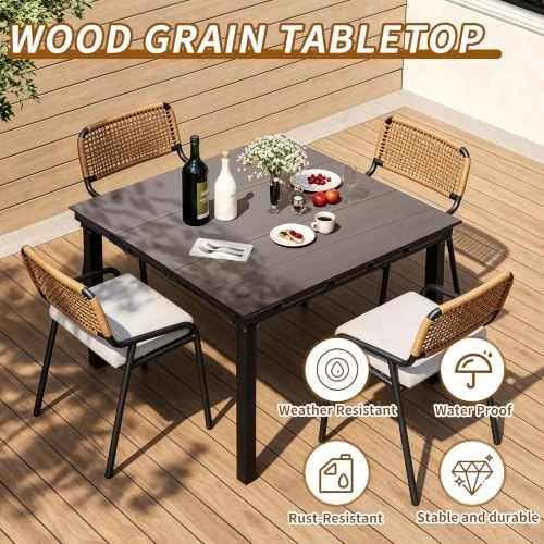 35.4" Square HDPE Wood Grain Patio Dining Table, Heavy Duty Galvanized Metal Frame, 300 LBS Weather Resistant Rustproof Outdoor Table for Backyard Garden Deck Porch, Mixed Brown Woodgrain - Image 4