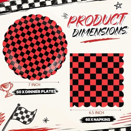 Roshtia 120 Pcs Black Red Checked Plates and Napkins, Racing Party Decor - Image 2