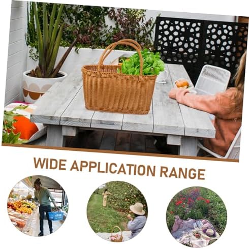 Rattan Woven Storage Basket, Home, Sturdy Beige Plastic Container - Image 5