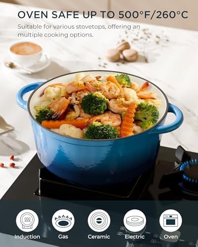 Enameled Cast Iron Dutch Oven, 6QT Pot with Lid, Navy Blue - Image 5
