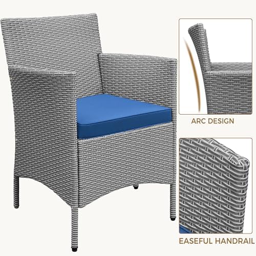 Yaheetech 3 Pcs Patio Conversation Set, Chairs & Side Table, Gray/Dark Blue - Image 5