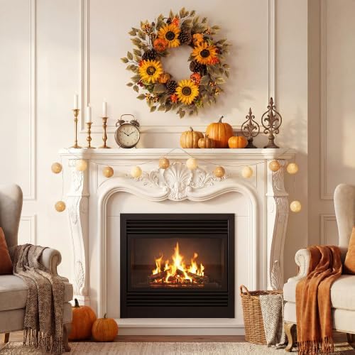 Pinkpum 20" Fall Wreath Front Door Pumpkin Sunflower Pine Cones Wall Decor - Image 5