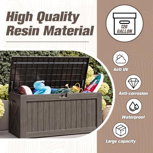 JUMMICO 120 Gallon Resin Deck Box, Large Outdoor Storage Box Waterproof - Image 3