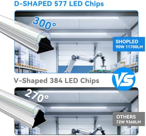 SHOPLED 8FT LED Shop Light, 90W 11700LM Super Bright, 6000K D-Shape - Image 6