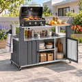 AECOJOY Outdoor Grill Cart with Stainless Steel Top, Outdoor Kitchen Island with Wheels, BBQ Prep Table, 2-Tier Storage Cabinet, Rolling Utility Station for Patio in Dark Grey by AECOJOY