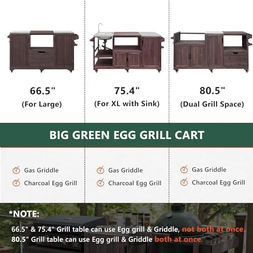 Outdoor Kitchen Island for Big Green Egg Grills, Grill Cart Table with Stainless Steel Top and Blackstone Griddle, Kitchen Storage Table with Cabinets and Drawer for 21"/28" Blackstone Griddle, Brown - Image 7