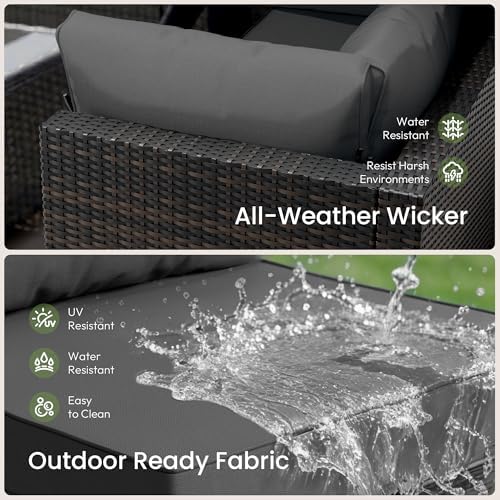 Patio Furniture Set - All-Weather - 14 Piece Patio Outdoor Conversation Set, Modular Wicker Rattan Sectional Sofa for Backyard, Garden, Poolside, Balcony, Porch, Patio, Brown/Dark Gary - Image 3