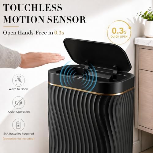 Ogikey Bathroom Small Trash Can with Automatic Touchless Lid, 2.6 Gallon Smart Garbage Can Narrow Waterproof Trash Bin for Bedroom, Office, Living Room - Image 3