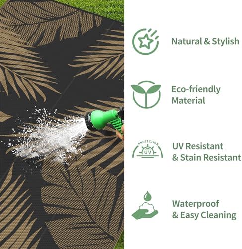 GENIMO Outdoor Rug, Waterproof Plastic Rugs 10'x20' for Camping Black Brown - Image 5