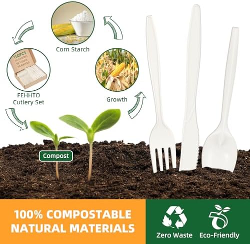 100% Compostable Cutlery Set, 150pcs (50 Forks,50 Spoons,50 Knives) - Image 3