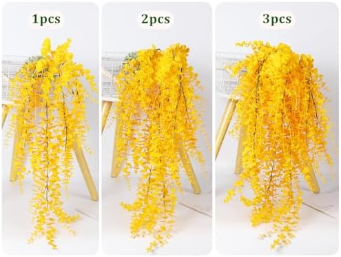 RECUTMS 3Pcs Fake Eucalyptus Vines Hanging Plants Yellow Fall Decor - Image 3