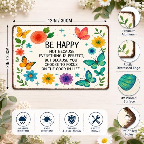 BHOKEM Funny Garden Sign, Be Happy Vintage Tin Sign 8 X 12 Inch - Image 2