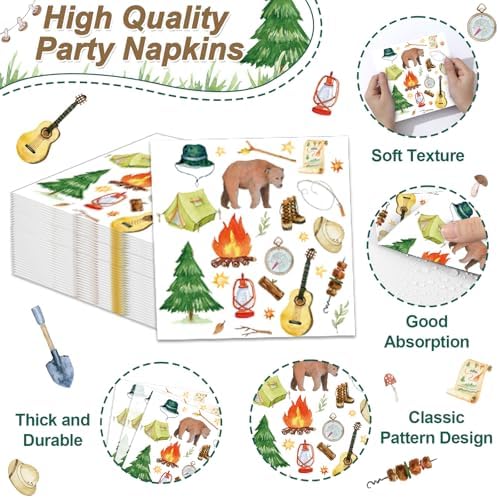 96 Pcs Camping Birthday Party Decorations Camping Plates and Napkins Camper Paper Plates Camp Adventure Disposable Tableware for Boys Girls Campfire Birthday Party Decoration Serve 24 Supplies Camper - Image 4