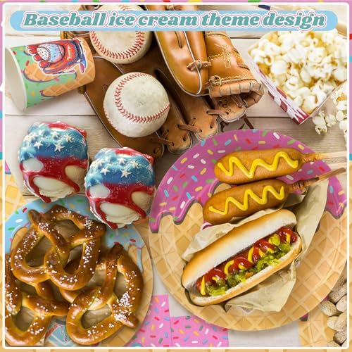 FoldTier 350 Pcs Baseball Ice Cream Dripping Birthday Party Decorations Set Ice Cream Paper Plates Napkins Fork Set Disposable Fairy Tableware Decorations Supplies for Baby Shower Dinner Serves 50 - Image 4