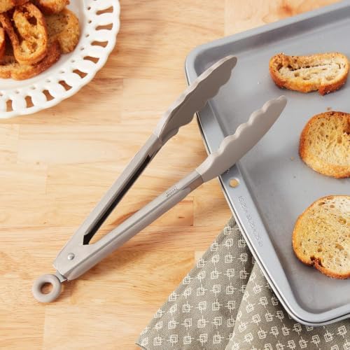 Tovolo Kitchen Tongs with Silicone Tips 9 Inch for Cooking Mixing and Serving, Easy Clean Dishwasher Safe Silicone Tipped Tongs with Locking Stainless Steel Heat Resistant, Warm Gray - Image 2