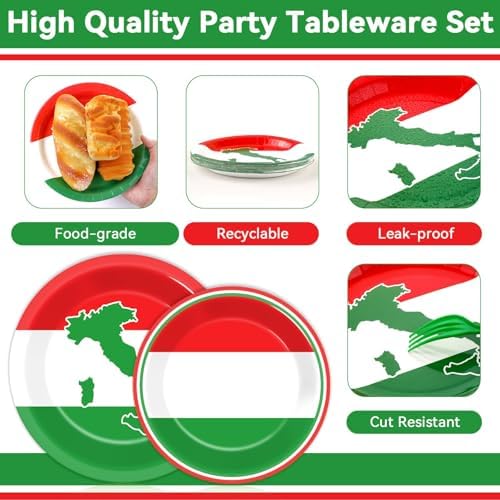 100 Pcs Italian Flag Plates and Napkins Party Supplies Italy Flag Disposable Paper Tableware Set Italian Red White and Green Party Decors Favors for Family Gathering Kitchen Dining Serves 25 Guests - Image 4