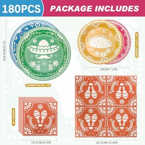 Mexican Fiesta Paper Plates and Napkins Party Supplies Serve 60 - Image 2