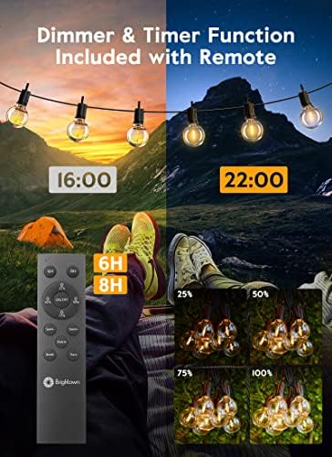 Brightown Outdoor String Lights, 38FT 15 Shatterproof LED Bulbs with Remote, Waterproof Dimmable Patio Hanging Lamps for Porch, Balcony, Bistro, Cafe, Deck, Backyard - Image 3
