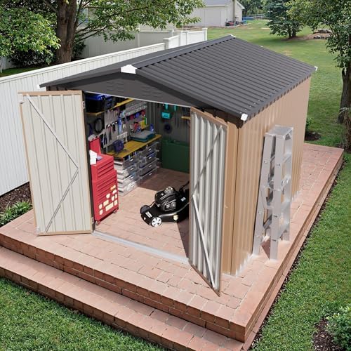 JUMMICO 8x8 FT Outdoor Storage Shed, Tool Metal Sheds, Brown - Image 6