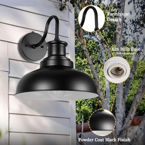 Dusk to Dawn Outdoor Barn Lights, Outdoor Wall Sconces Farmhouse Exterior Wall Mount Light, Vintage Outside Lighting Fixtures, Industrial Black Lanterns for Porch Garage Patio, 2 Pack - Image 4