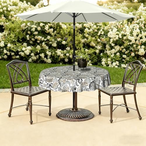 LVTXIII Round Outdoor Tablecloth with Umbrella Hole and Zipper, Water-Repellent 60 Inch Patio Table Cover for Bistro, Garden, Patio & Picnic, Dailey Tan - Image 5