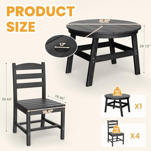 Pamapic Patio Dining Table Set, 5-Piece Outdoor Dining Set for 4, Black - Image 3