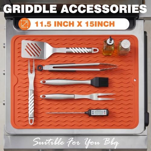 CAKETIME 2 Pack Silicone Grill Mats Compatible with Blackstone Griddle Flat Top Accessories,Dish Drying Mat for Kitchen Countertop Outdoor Camping Lawn Gadgets Father Dad Chef Men Gifts(Orange) - Image 4