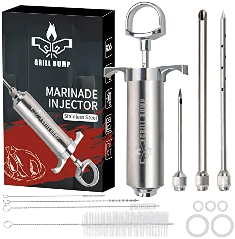 Grill Bump Meat Injector Syringe Kit with 3 Professional Marinade Injector Needles for BBQ Grill Smoker, Turkey and Brisket; 2-oz Large Capacity, Including Paper User Manual, Recipe E-Book (PDF) by Addmoreflavorslesstimemarinating