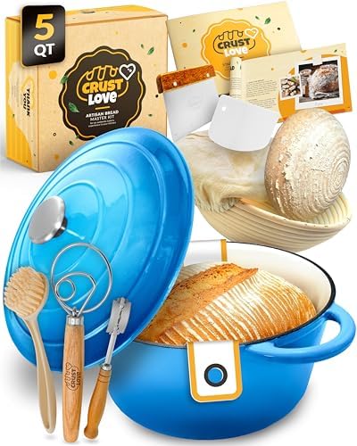 CRUSTLOVE 5 QT Enameled Dutch Oven for Bread Baking with Lid & Baking Set by CRUSTLOVE