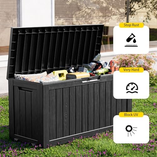 ROJIK Deck Box Storage Bench with Wheels Outdoor, 140 Gallon, Black - Image 4