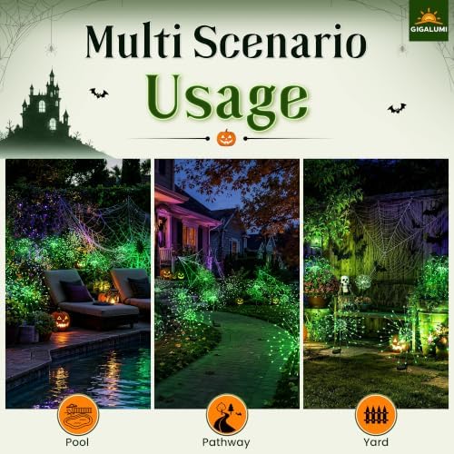 GIGALUMI 2 Pack Solar Firework Lights Outdoor, Halloween Decor, Green - Image 4