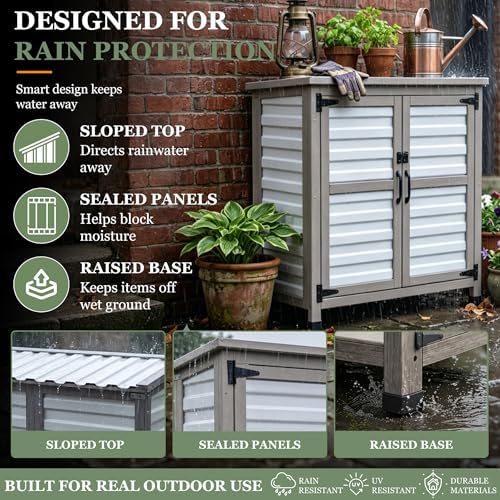 Gowoodhut Outdoor Storage Cabinet with Shelve Garden Patio Tool Storage - Image 3