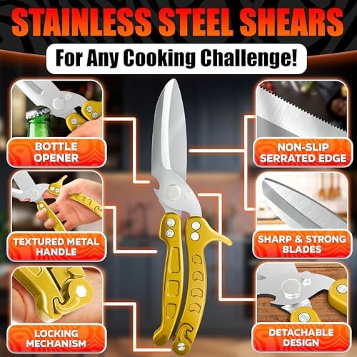 Kitchen Shears Heavy Duty, Safety Lock, Stainless Steel (Gold) - Image 3