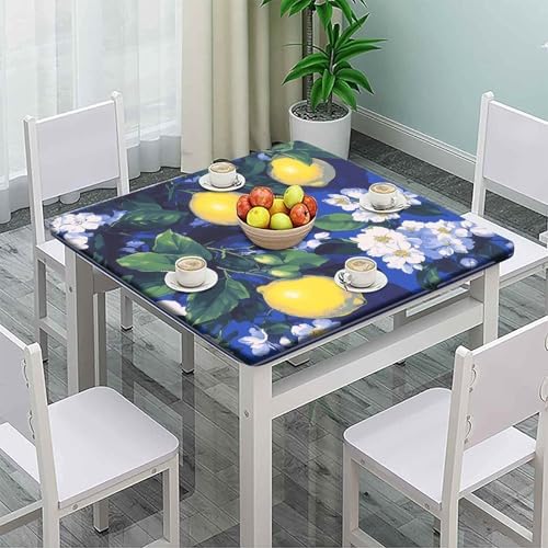 Elastic Tablecloth, Lemon and Tile Pattern Printed on Polyester Patio Bench Cover, Suitable for Home Dining Camping BBQ, Fit for 52" x 52" Square Tables - Image 2