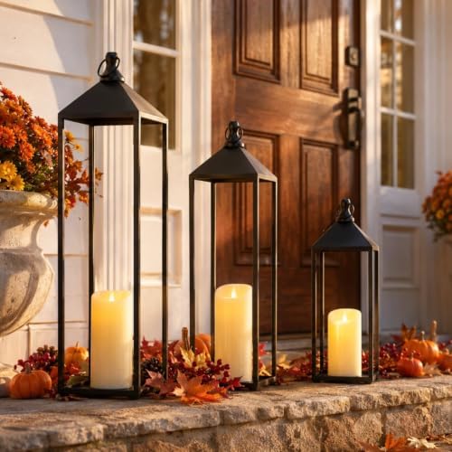 22'' 19'' 17'' Lanterns Decorative Outdoor Indoor, Set of 3 Floor Lanterns - Image 3