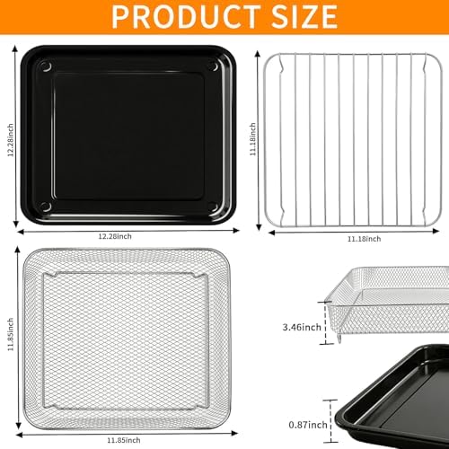 3 IN 1 Air Fry Oven Replacement Parts for Ninja French Door Premier FO101,12.2 × 12.2" Air Fryer Sheet Pan Grill Plate Crisper Plate Rack Accessories Tray,Dishwasher Safe - Image 2