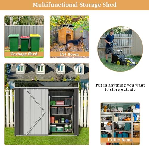 Vongrasig Outdoor Storage Shed, 6 x 4 FT Outside Metal Garden Shed with Window and Lockable Door, Waterproof Tool Shed for Backyard Patio, Lawn and Garden (Dark Gray) - Image 7