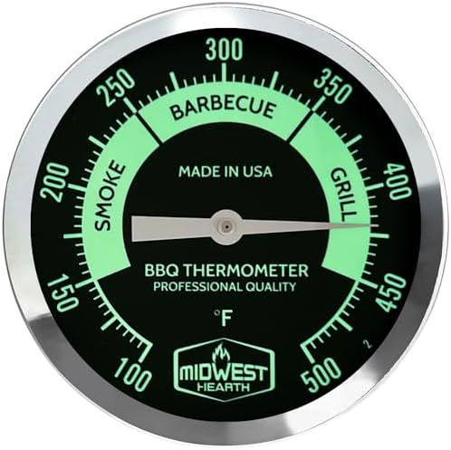 Midwest Hearth BBQ Smoker Thermometer, 3" Dial, ASME Grade A, Glass Lens, Made in USA, 4-in Stem, Black Glow Dial by MidwestHearth
