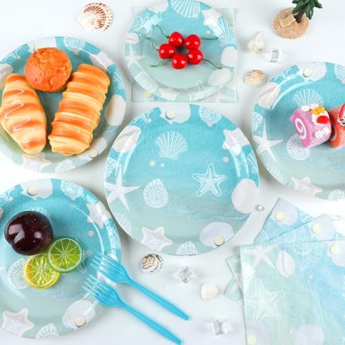 Naozinebi Seashell Beach Party Plates Napkins Summer Coastal Birthday Paper Tableware Set Ocean Starfish Nautical Dinnerware Supplies for Holiday baby Shower Wedding Bridal Decoration Favor Serve 24 - Image 5
