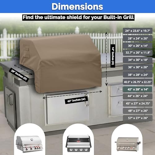 Covers & All Built-in Grill Cover for Outdoor Grill – Heavy Duty 12 oz Waterproof Built-in BBQ Grill Cover, PVC-Coated Polyester with Elastic Hem for Snug Fit (42 x 28 x 14 inches, Beige) - Image 7