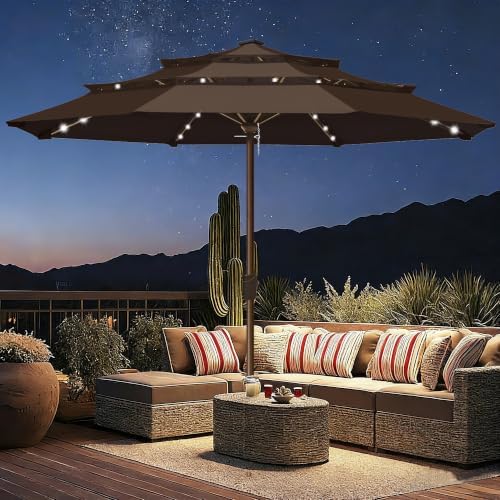 EliteShade USA 10-Year-Non-Fading 10ft 3-Tier Market Patio Umbrella, Commercial Table Umbrella with 80 Solar LED Lights, Crank Open, Windproof & UPF 50+ UV Protection for Garden, Deck, Pool, Backyard, No Tilt, Chestnut - Image 3