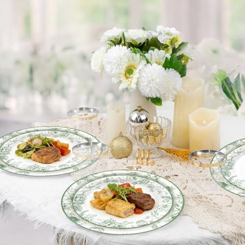 Sage Green Floral Plates and Napkins Party Supplies,Serve 60 Guests - Image 6
