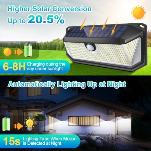 Solar Lights Outdoor Waterproof, 4-Pack Super Bright 388 LEDs Motion Sensor Security Lights with Lights Reflector and 3 Lighting Modes, Waterproof Solar Wall Lights for Patio, Deck, Fence, Garage - Image 4
