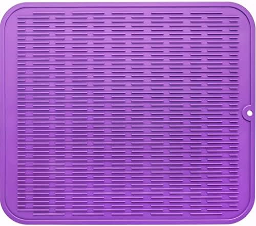 MicoYang Silicone Dish Drying Mat for Multiple Usage,Easy clean,Eco-friendly,Heat-resistant Silicone Mat for Kitchen Counter or Sink,Refrigerator or Drawer Liner Purple XL 18 inches x 16 inches by MicoYang